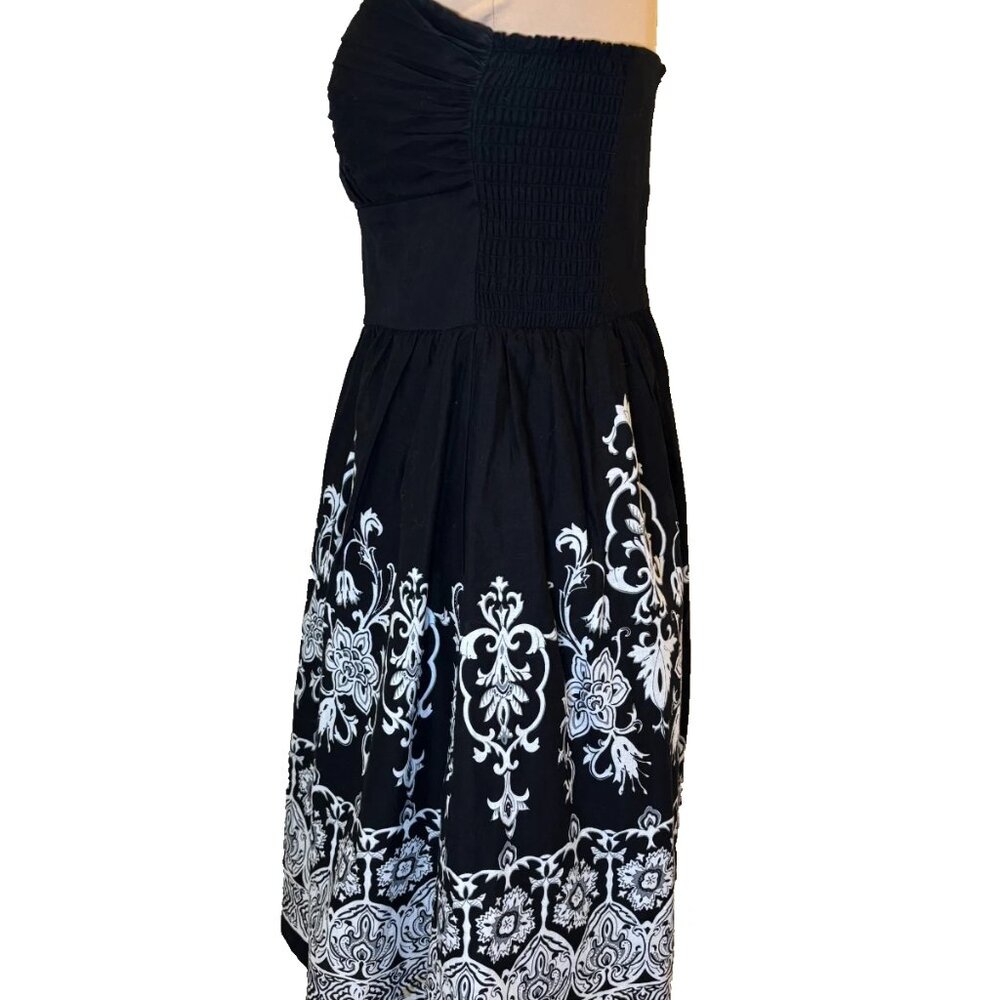White House Black Market Strapless Midi Dress Size 8 Black & White Design #203 - Picture 4 of 9